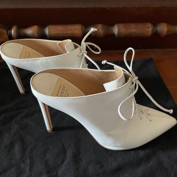 Francesco Russo Paris Lace-Up White Leather Mules Pumps 36.5/6.5 - Picture 2 of 13